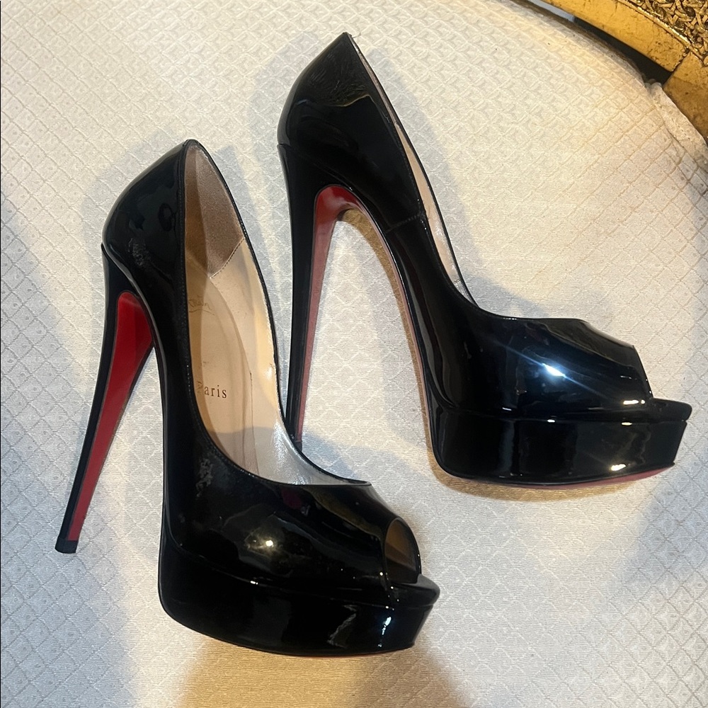 Christian Louboutin Black Patent Peep Toe Pumps - Picture 2 of 4
